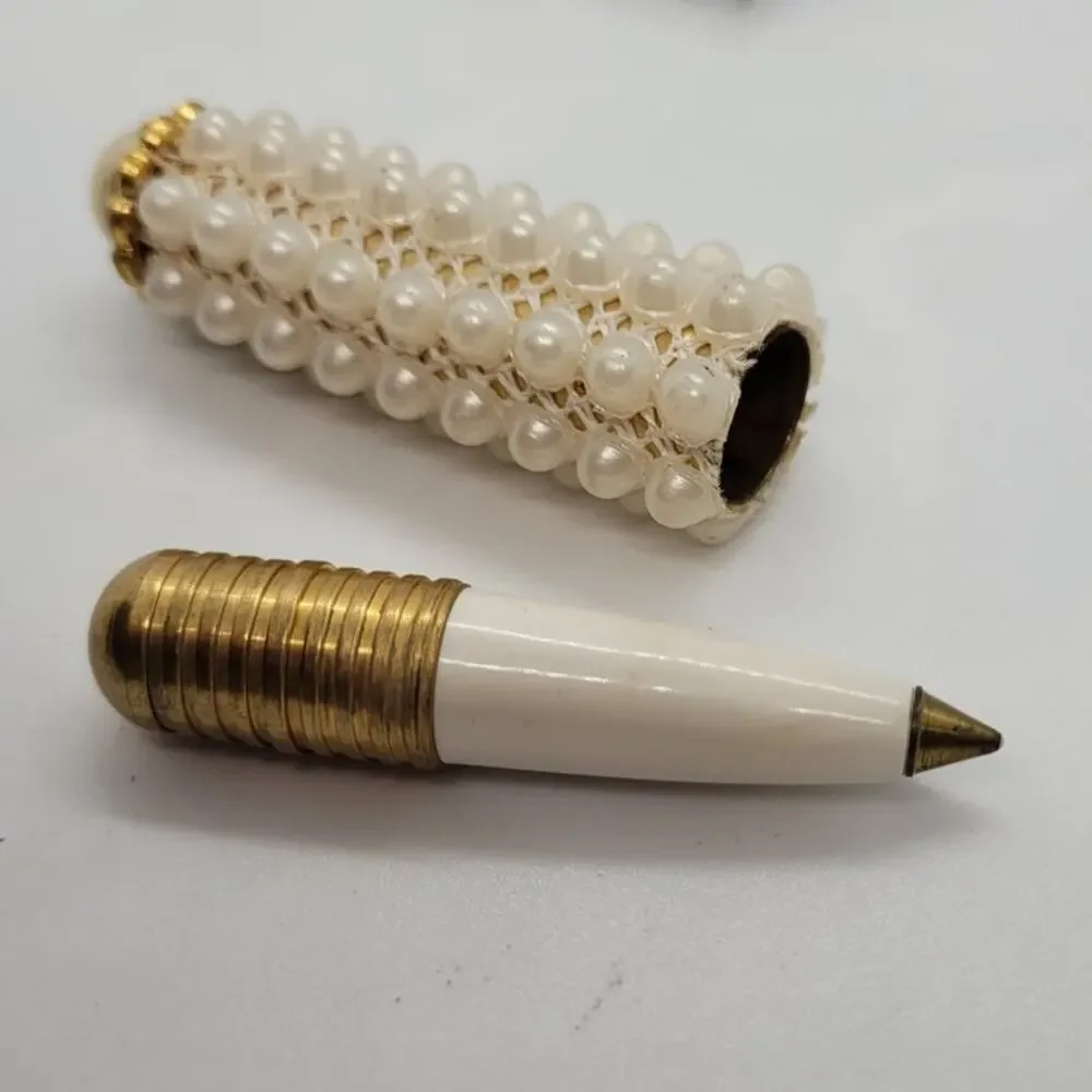 Vintage Faux‎ Pearl Rhinestone Purse Pen Glam Vanity Accessory Elegant Gift